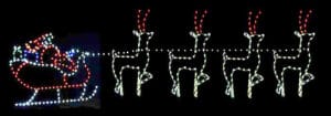 5.5' X 30' GROUND MOUNTED SILHOUETTE SANTA with REINDEER TEAM