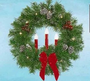 3' Garland Building Front Wreath With 3 Red Candles