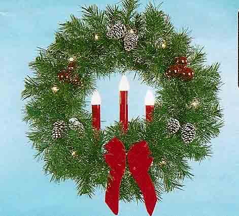 3' Garland Building Front Wreath With 3 Red Candles
