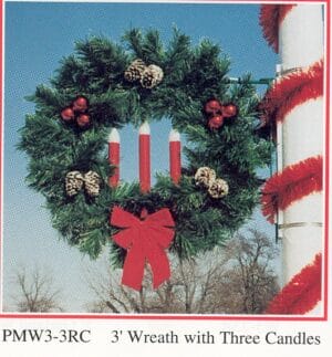 3' Garland Wreath With 3 Candles Pole Mount Holiday Light Display