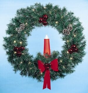 5' Garland Building Front Wreath With Candle