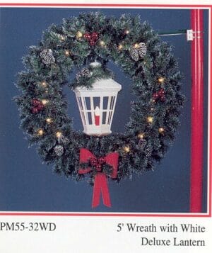 5' Garland Wreath With White Lantern Pole Mount Holiday Light Display