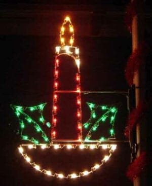 5' Candle In Holly Pole Mount Holiday Light Display