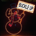 SNOWMAN WITH BUCKLE UP SIGN (ANIMATED)