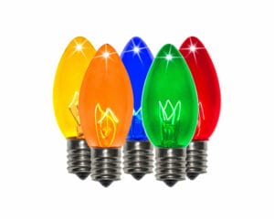 C9 Incandescent Transparent Multi-Colored Bulbs