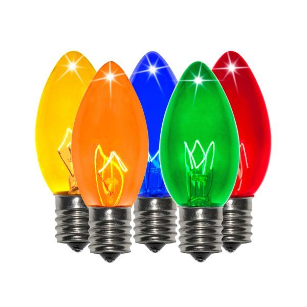 C9 Incandescent Transparent Multi-Colored Twinkle Bulbs