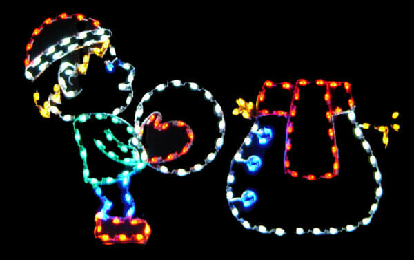 4' Elf Building A Snowman Holiday Light Display