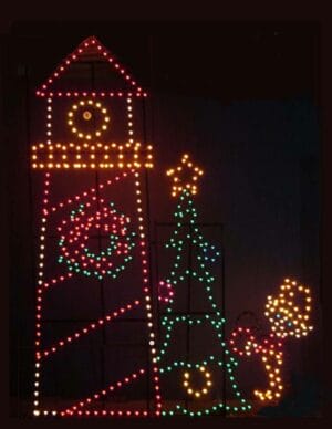 16' Lighthouse Tree And Elf Holiday Light Display