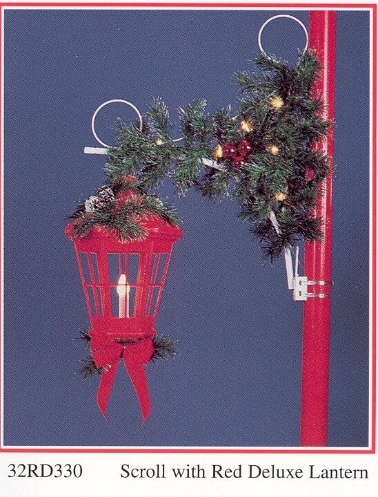 5' Garland Scroll With Red Lantern Pole Mount Holiday Light Display