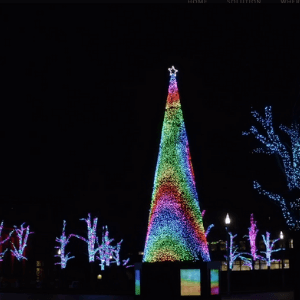 COLORFUL CHRITSMAS TREE WITH CHRISTMAS LIGHTS AND STAR