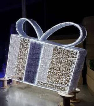 White Tilted Gift Box Holiday Light Display