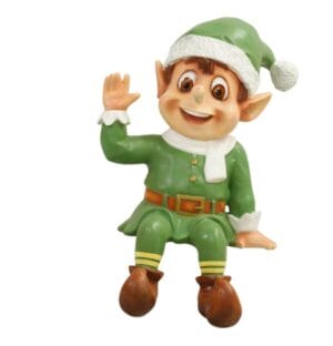 3' Green Sitting Santa Elf Fiberglass Display